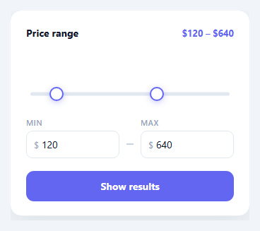 Screenshot of the Dual Range Price Filter snippet rendered live