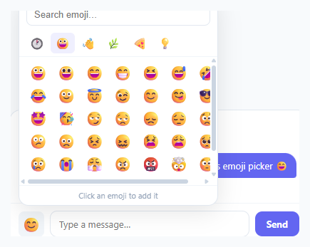 Screenshot of the Emoji Picker snippet rendered live