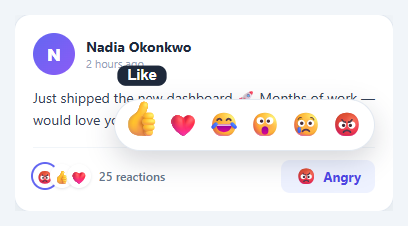 Screenshot of the Emoji Reaction Bar snippet rendered live