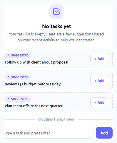Screenshot of the Empty State with AI Suggestions snippet rendered live