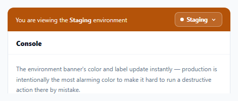 Screenshot of the Environment Switcher with Color-Coded Persistent Banner snippet rendered live