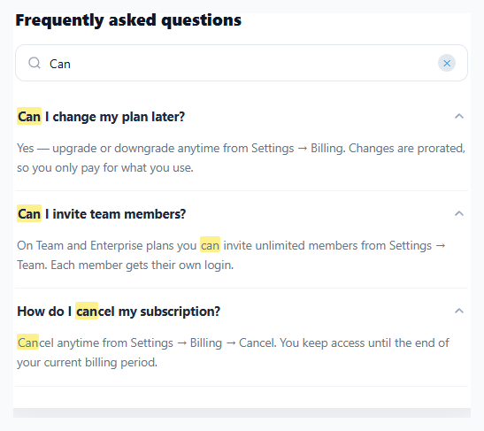 FAQ Search Accordion