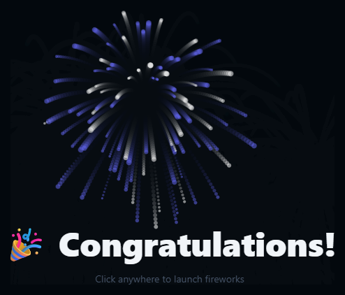 Screenshot of the Fireworks snippet rendered live
