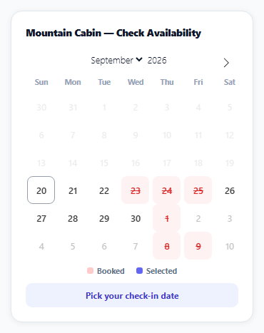 Flatpickr Booking Calendar with Disabled Dates