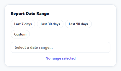 Screenshot of the Flatpickr Date Range with Presets snippet rendered live