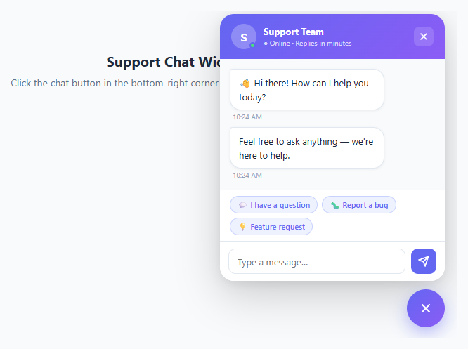 Screenshot of the Floating Chat Support Widget snippet rendered live