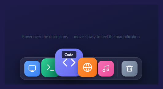 Screenshot of the Floating Dock snippet rendered live