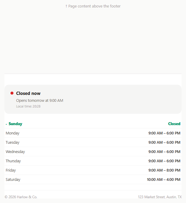 Business Hours Status Footer