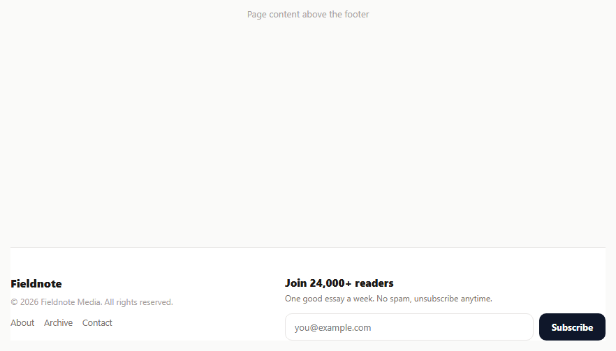 Screenshot of the Newsletter Footer with Animated Confirmation snippet rendered live