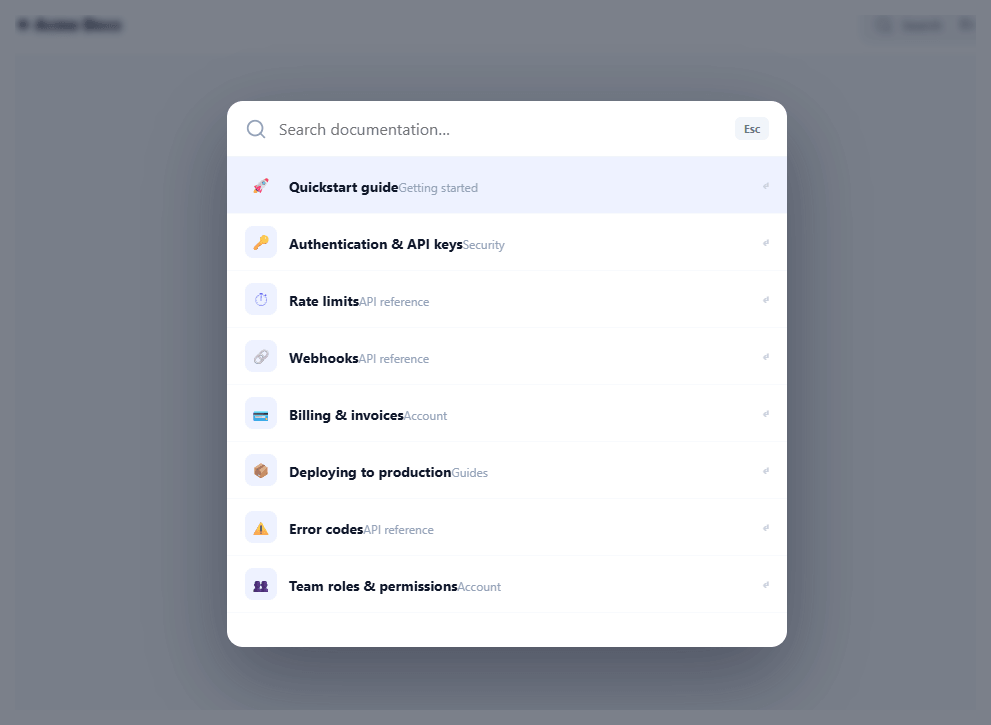 Screenshot of the Fullscreen Search Overlay snippet rendered live