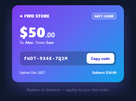 Screenshot of the Gift Card Voucher snippet rendered live