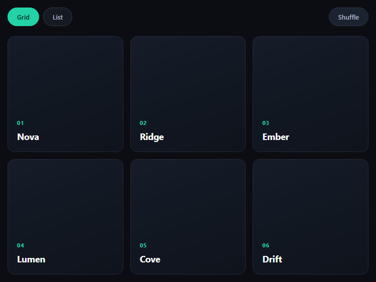 Screenshot of the GSAP Flip Layout Transition snippet rendered live