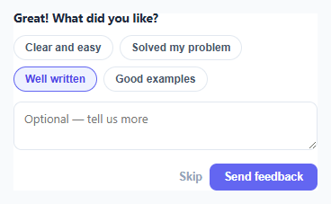 Screenshot of the Helpful Feedback Widget snippet rendered live