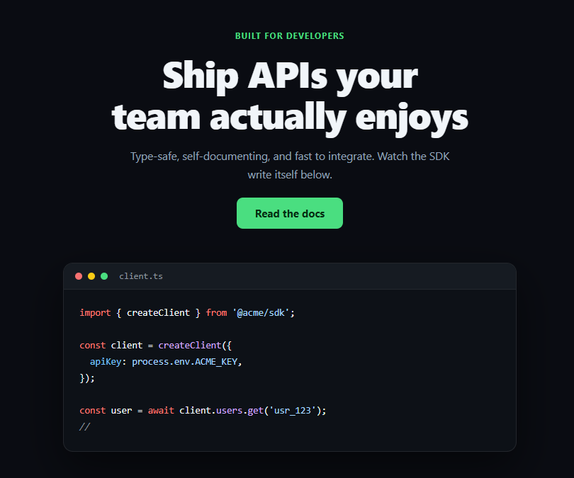 Screenshot of the Developer Hero with Typing Code Window snippet rendered live