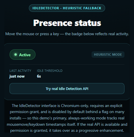 Screenshot of the Idle Detection Badge snippet rendered live