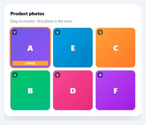 Screenshot of the Image Reorder Grid snippet rendered live