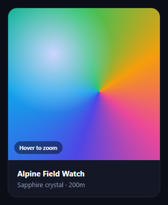 Screenshot of the Image Zoom Card snippet rendered live
