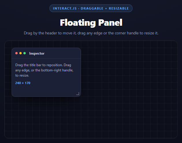 Interact.js Resizable Panel