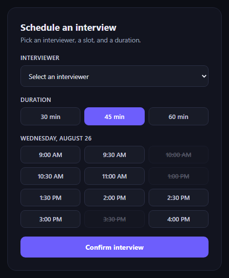 Screenshot of the Interview Scheduler Form snippet rendered live