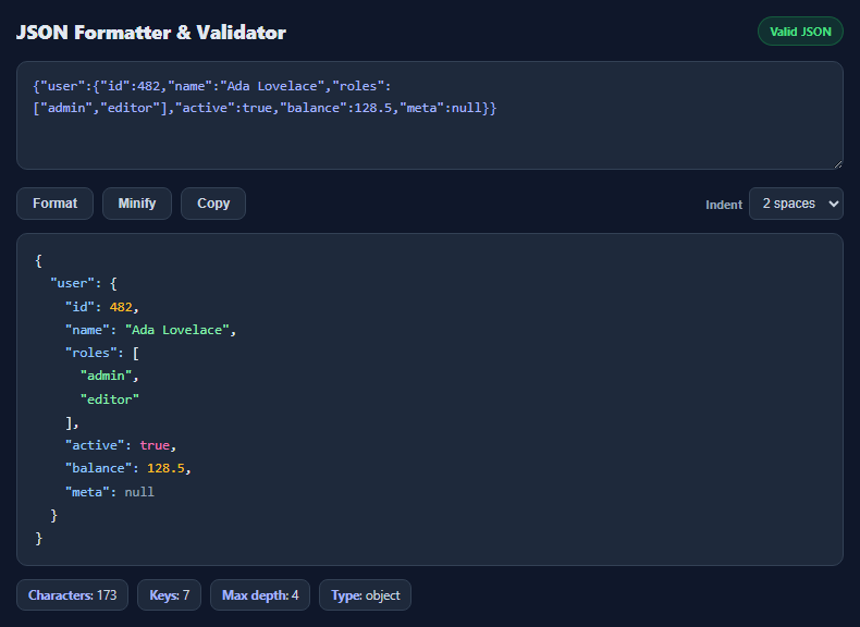 JSON Formatter & Validator