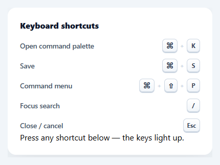 Screenshot of the Keyboard Keys snippet rendered live
