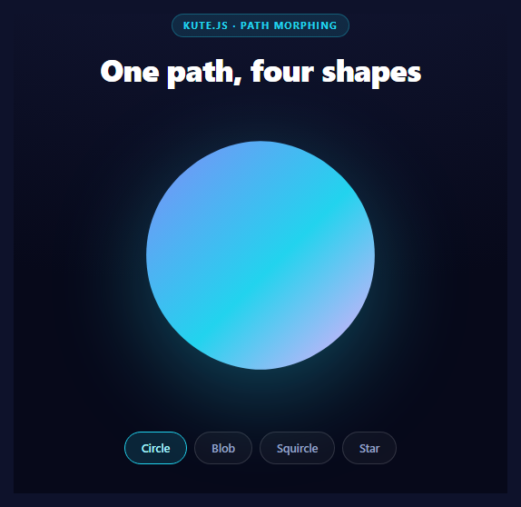 Screenshot of the KUTE.js SVG Shape Morph snippet rendered live
