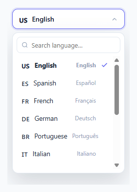 Screenshot of the Language Switcher snippet rendered live