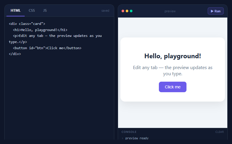 Screenshot of the Live Code Playground snippet rendered live