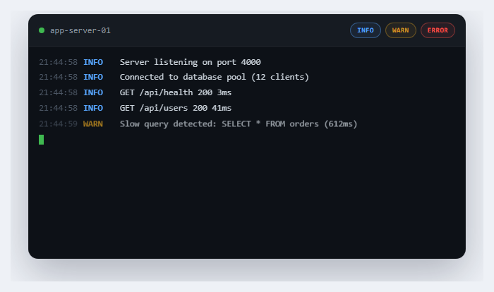 Screenshot of the Live Log Stream Panel snippet rendered live