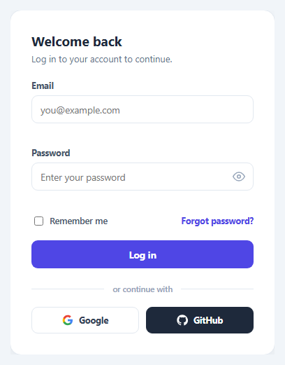 Screenshot of the Login Form with Social Buttons snippet rendered live