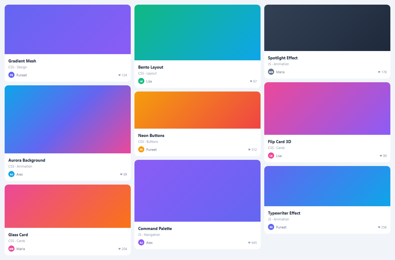 Screenshot of the Masonry Grid snippet rendered live