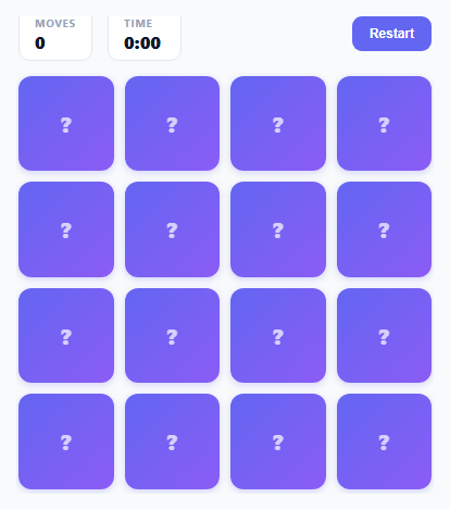 Screenshot of the Memory Match Game snippet rendered live