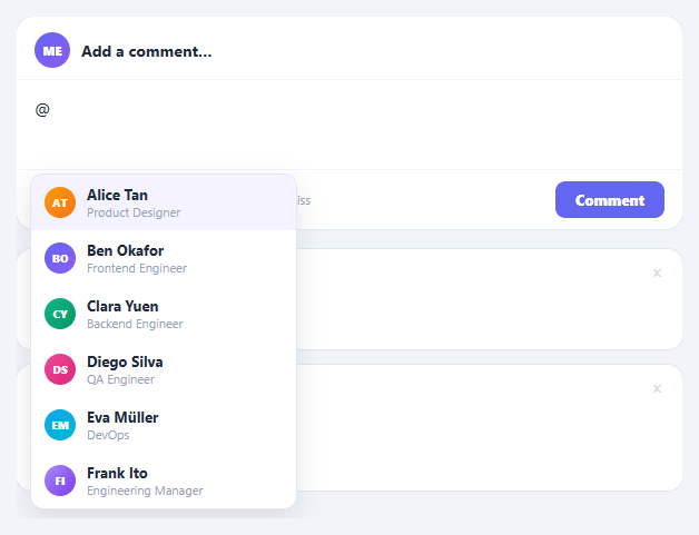 Screenshot of the Mention Autocomplete snippet rendered live