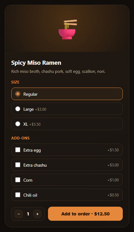 Restaurant Menu Item Customizer