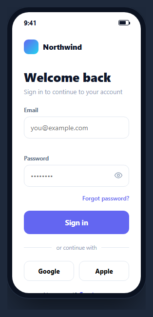 Mobile Login Screen