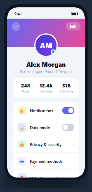 Mobile Profile Screen