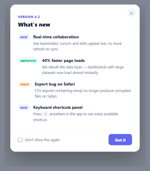 What's New Changelog Modal