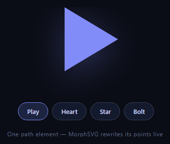 Screenshot of the Morph SVG Icons snippet rendered live