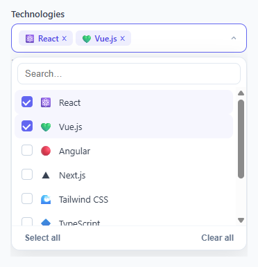 Screenshot of the Multi-Select Dropdown snippet rendered live