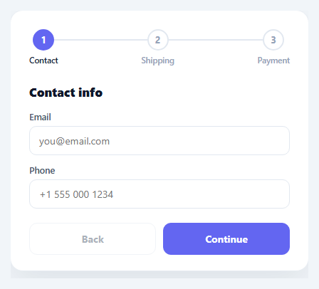 Screenshot of the Multi-Step Checkout snippet rendered live