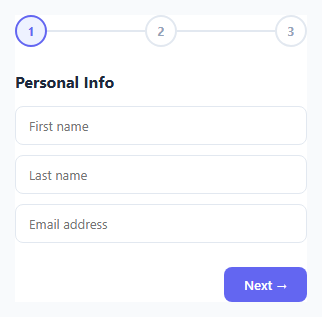 Screenshot of the Multi-step Form snippet rendered live