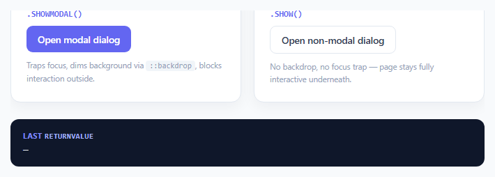 Native <dialog> Element Showcase