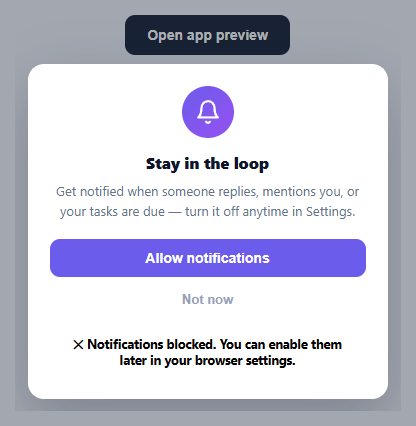 Screenshot of the Notification Permission Prompt snippet rendered live