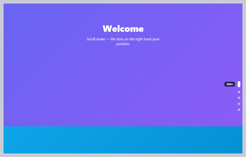 Screenshot of the Page Dots Navigation snippet rendered live