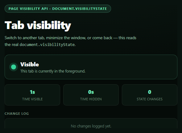 Screenshot of the Page Visibility API Indicator snippet rendered live
