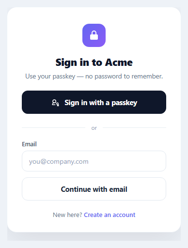 Screenshot of the Passkey Login snippet rendered live