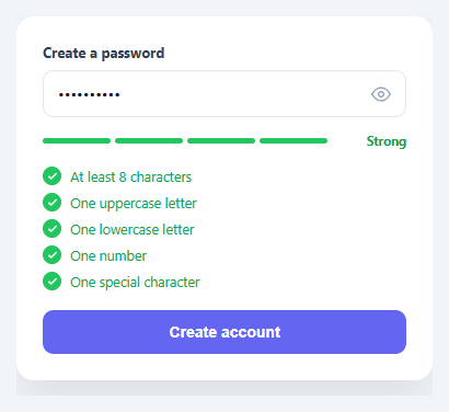 Screenshot of the Password Requirements Checklist snippet rendered live