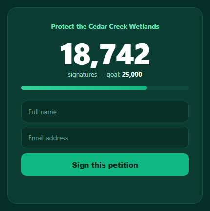 Screenshot of the Petition Signature Counter snippet rendered live
