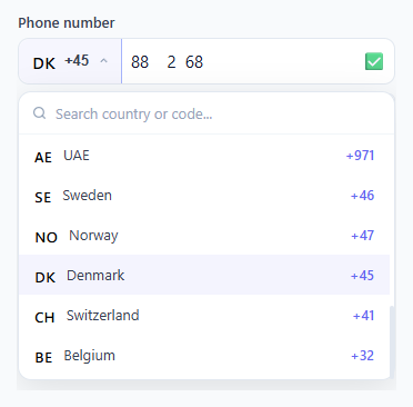 Screenshot of the Phone Number Input snippet rendered live