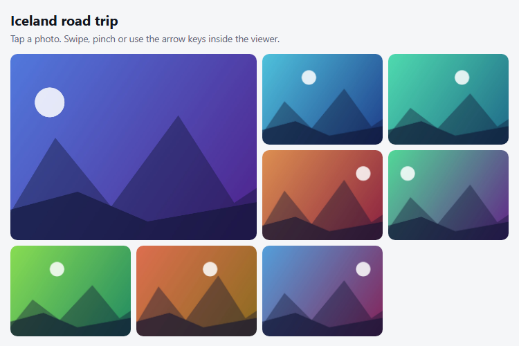 PhotoSwipe Full-Screen Gallery with Captions